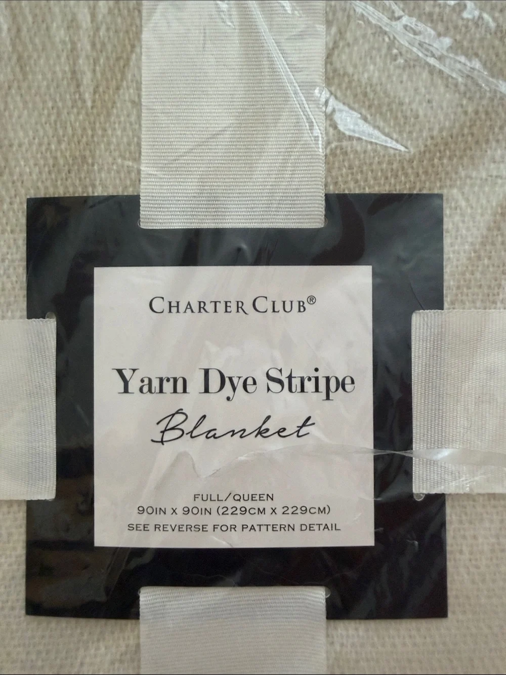 Charter Club Beige and Cream Yarn-Dye Stripe Blanket